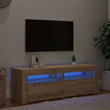 Kézműves tölgy szerelt fa TV-szekrény LED-ekkel 120x35x40 cm