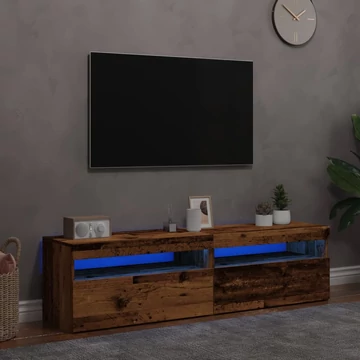 2 db antik fa színű szerelt fa TV-szekrény LED-lámpákkal