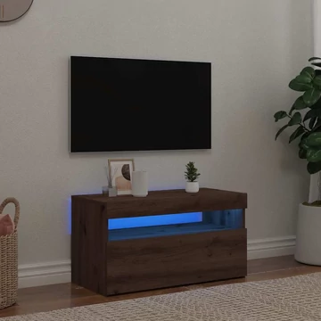 Kézműves tölgy szerelt fa TV-szekrény LED-ekkel 75x35x40 cm