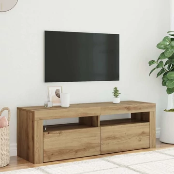 Kézműves tölgy szerelt fa TV-szekrény LED-ekkel 120x35x40 cm