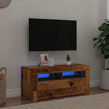Antik fa színű szerelt fa TV-szekrény LED-ekkel 90x35x40 cm