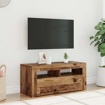 Antik fa színű szerelt fa TV-szekrény LED-ekkel 90x35x40 cm