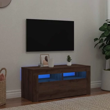 Kézműves tölgy szerelt fa TV-szekrény LED-ekkel 90x35x40 cm