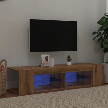 Kézműves tölgy szerelt fa TV-szekrény LED-ekkel 135x39x30 cm