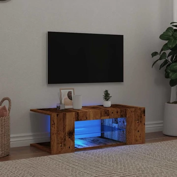 Antik fa színű szerelt fa TV-szekrény LED-ekkel 90x39x30 cm