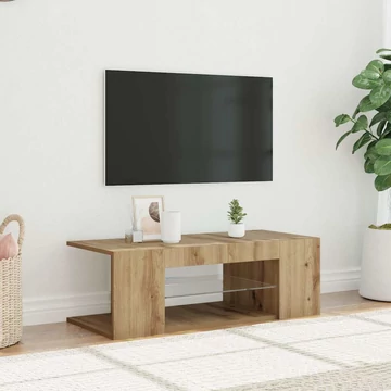 Kézműves tölgy szerelt fa TV-szekrény LED-ekkel 90x39x30 cm