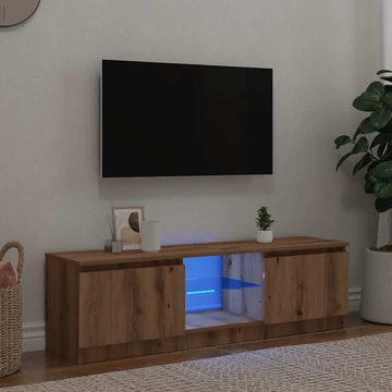 Kézműves tölgy szerelt fa TV-szekrény LED-ekkel 120x30x36 cm