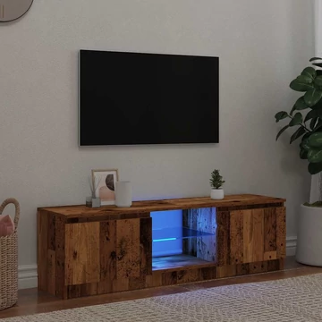 Antik fa színű szerelt fa TV-szekrény LED-ekkel 140x40x35,5 cm