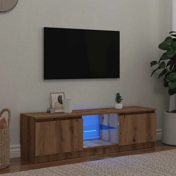 Kézműves tölgy szerelt fa TV-szekrény LED-ekkel 140x40x35,5 cm