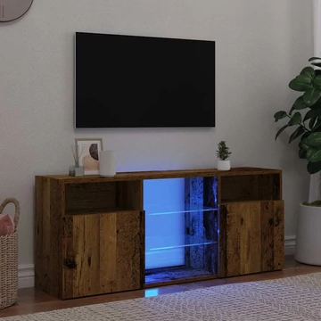 Antik fa színű szerelt fa TV-szekrény LED-ekkel 120x30x50 cm