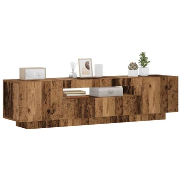 Antik fa színű szerelt fa TV-szekrény LED-ekkel 160x35x40 cm