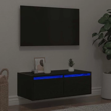 TV szekrény LED világítással fekete tölgyfa 75x35,5x25 cm