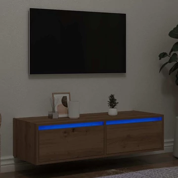 Kézműves tölgy színű TV-szekrény LED-lámpákkal 100X35,5x25 cm