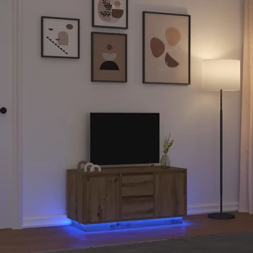 Kézműves tölgy színű TV-szekrény LED-lámpákkal 100x41x50 cm