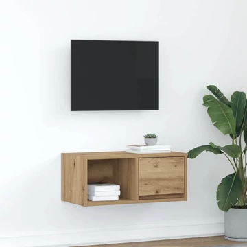 Kézműves tölgy színű szerelt fa TV-szekrény 60x31x25,5 cm