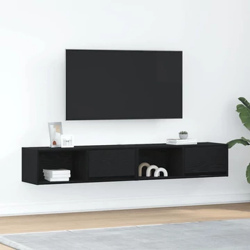 2 db fekete tölgy színű szerelt fa TV-szekrény 80x31x25,5 cm