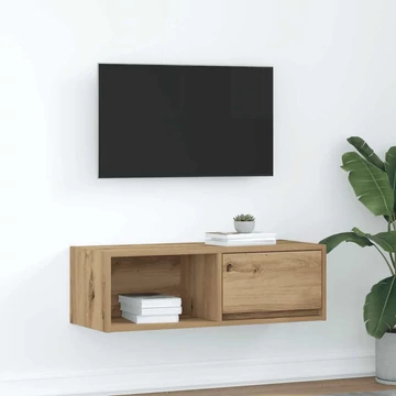 Kézműves tölgy színű szerelt fa TV-szekrény 80x31x25,5 cm