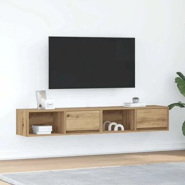 2 db kézműves tölgy színű szerelt fa TV-szekrény 80x31x25,5 cm