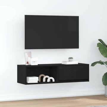 Fekete tölgy színű szerelt fa TV-szekrény 100x31x25,5cm
