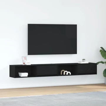 2 db fekete tölgy színű szerelt fa TV-szekrény 100x31x25,5cm