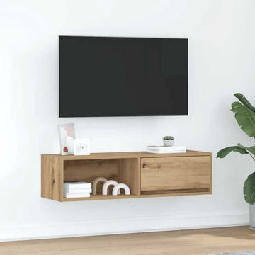 Kézműves tölgy színű szerelt fa TV-szekrény 100x31x25,5 cm