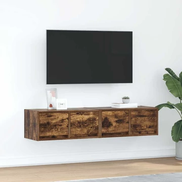 2 db füstös tölgy színű szerelt fa TV-szekrény 60x31x25,5 cm