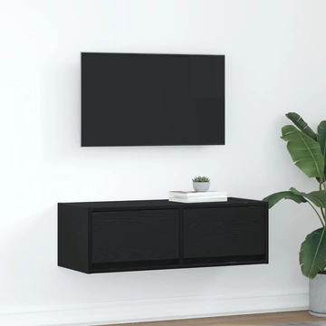 Fekete tölgy színű szerelt fa TV-szekrény 80x31x25,5 cm