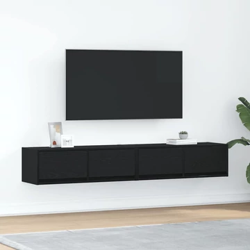 2 db fekete tölgy színű szerelt fa TV-szekrény 80x31x25,5 cm