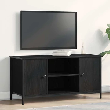 Televíziós Szekrény Fekete Tölgy 100x40x50 cm Mérnöki Fa és Acél