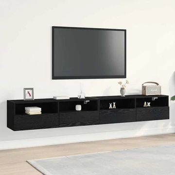 TV Faliszekrények 2 db Fekete Tömörfa 100x30x30 cm Mérnöki Fa
