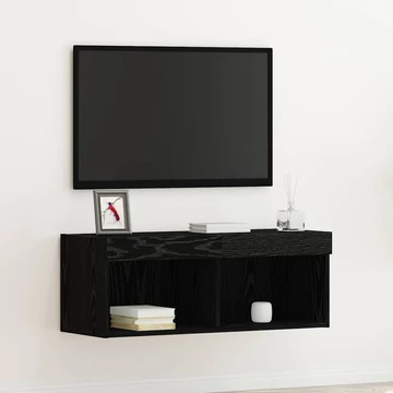 TV Fali Szekrény LED Világítással Fekete Totó 80x30x30 cm