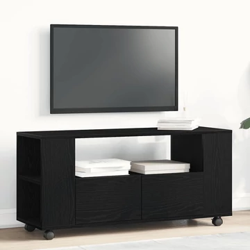 Fekete tölgy szerelt fa TV-szekrény kerekekkel 102x34,5x43 cm
