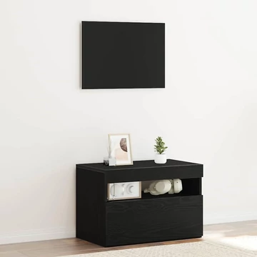 TV-szekrény LED világítással, fekete tölgy színben, 60x35x40 cm, összeszerelt fa