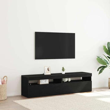 LED világítással ellátott TV szekrények 2 db Fekete tölgy 75x35x40 cm Műanyag fa