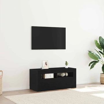 LED-es fekete tölgy TV szekrény 90x35x40 cm szerelt fából