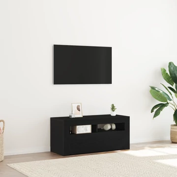 LED-es fekete tölgy TV szekrény 90x35x40 cm szerelt fából