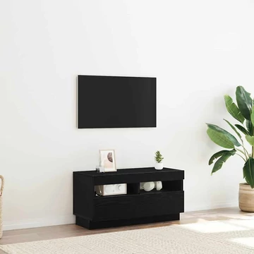 LED világításos TV szekrény - Fekete tölgy, 80x35x40 cm, Mérnöki fa