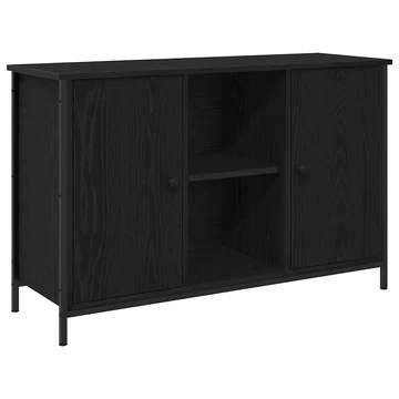 TV Szekrény Fekete Tölgy 101x35x65 cm Szerelt Fa és Acél