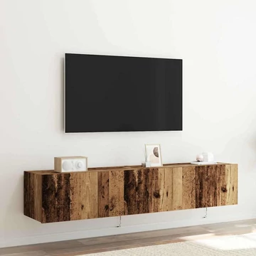 LED-es világítással ellátott TV faliszekrények 2 db Régi fa 80x35x31 cm