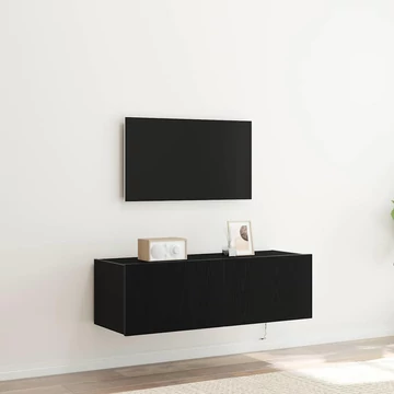 TV Falióra LED világítással Fekete Tölgy 100x35x31 cm