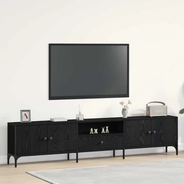 TV Szekrény Fiókkal Fekete Tölgy 200x25x44 cm Egyesített Fa