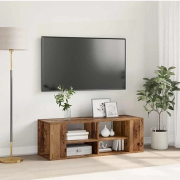 TV szekrény polcokkal Falra szerelhető tárolóval Régi fa 102 x 35 x 35 cm Faanyag