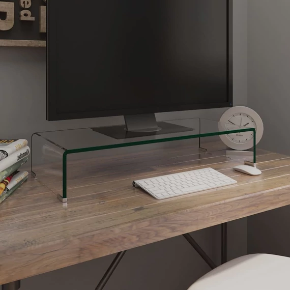 Átlátszó üveg TV/monitor állvány 70x30x13 cm