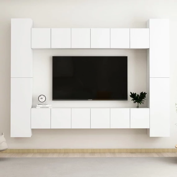 10 részes fehér szerelt fa TV-szekrényszett