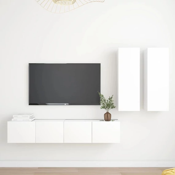 4 részes fehér szerelt fa TV-szekrényszett