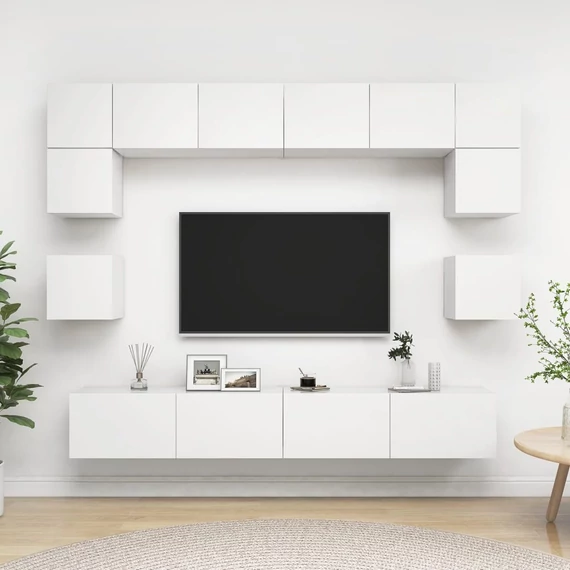 8 részes fehér szerelt fa TV-szekrényszett