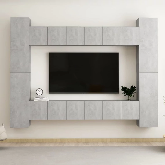 10 részes betonszürke szerelt fa TV-szekrényszett