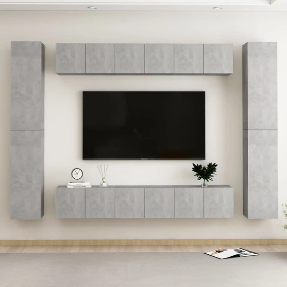 10 részes betonszürke szerelt fa TV-szekrényszett