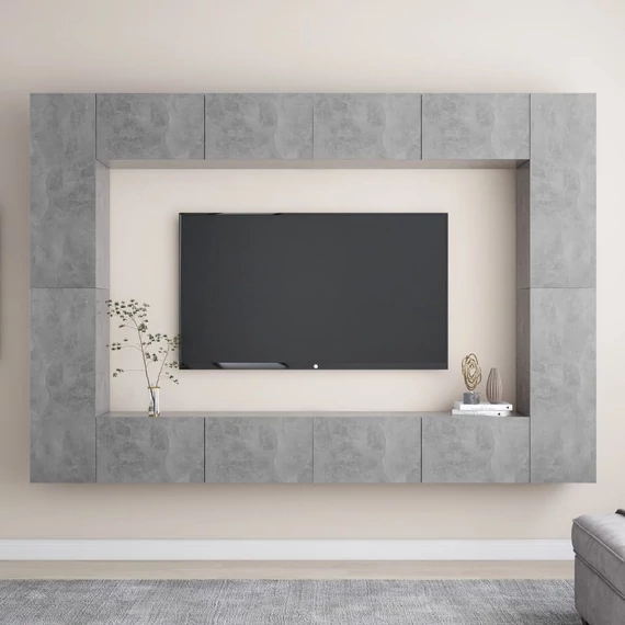 8 részes betonszürke szerelt fa TV-szekrényszett