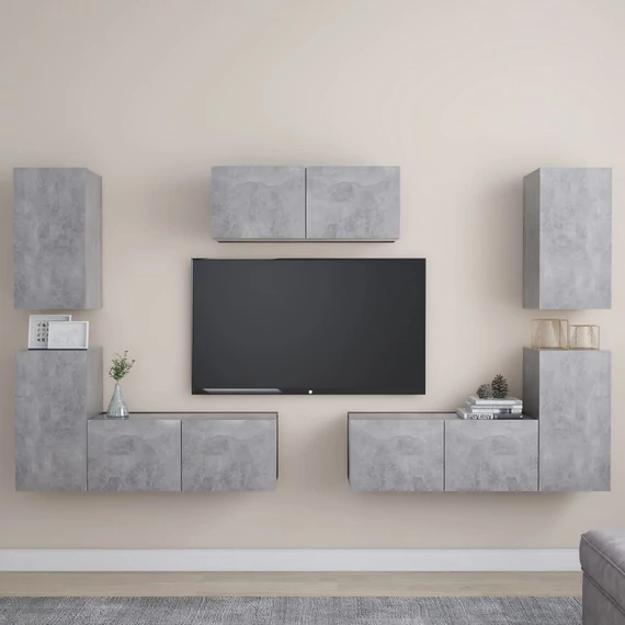 7 részes betonszürke szerelt fa TV-szekrényszett